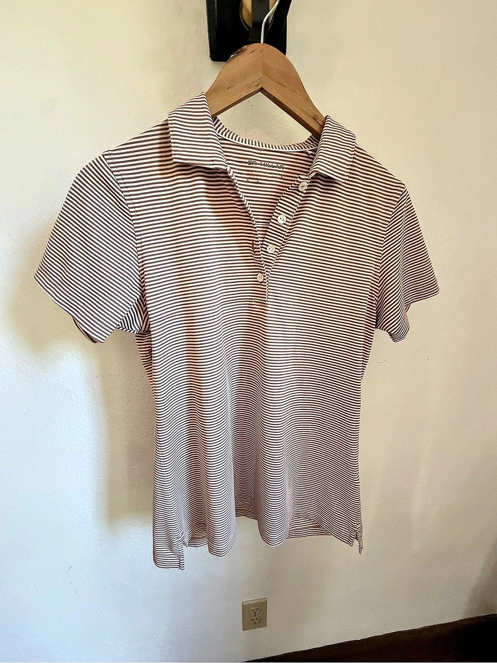 Peter Millar Harbour Stripe Short-Sleeve Jersey Polo Brown & White